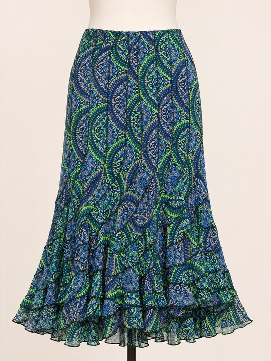 Mix Nouveau Dresses & Skirts - Mix Nouveau 100% Silk Paisley Ruffle Midi Skirt M Boho Y2K